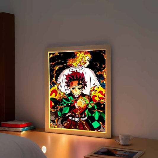 Anime Light Painting Moon Lamp Kyojuro Rengoku Kimetsu Demons Slayer LED Photo Frame